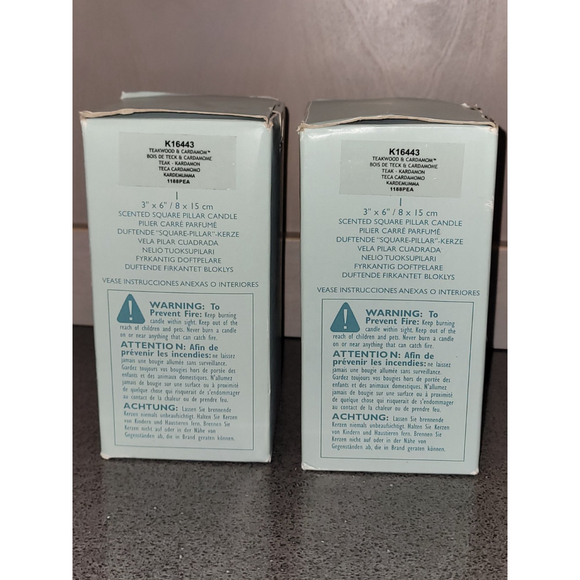 PartyLite teakwood cardamom square pillar candles 6in X 3in lot of 2 NEW NIB - Picture 3 of 4